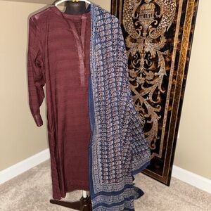 Pakistani chocolate 3 piece with Blue vegan dye Dupatta